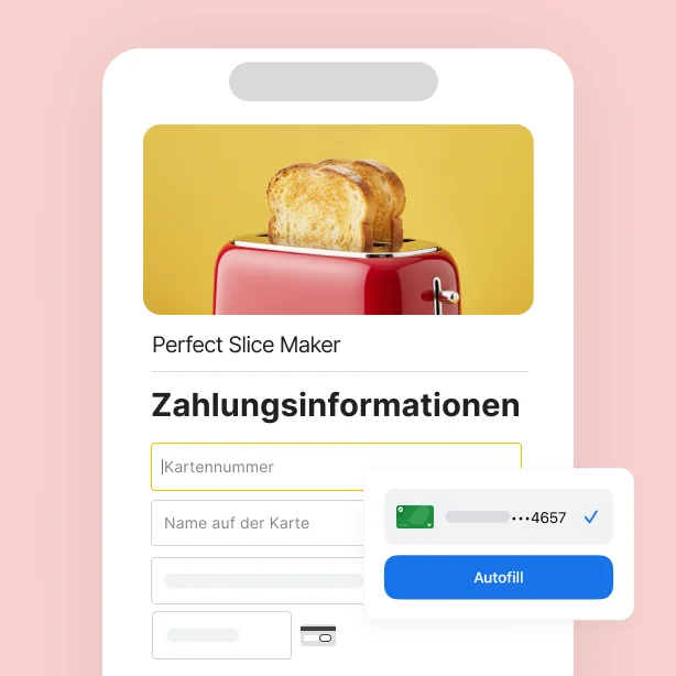 Auf einer Zahlungsinformationsseite können in Chrome die Felder mit gespeicherten Zahlungsdaten ausgefüllt werden.
