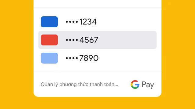 Google Pay chỉ hiển thị bốn chữ số cuối của ba thẻ tín dụng nhằm mục đích bảo mật.